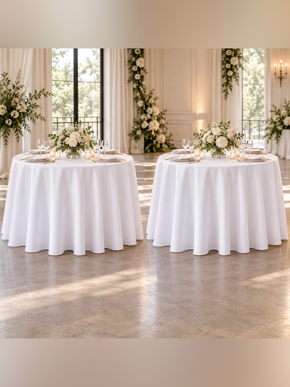 Surmente 120” White Round Tablecloths Set of 2